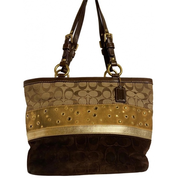 Coach vintage patchwork signature print suede leather handbag - Picture 1 of 12